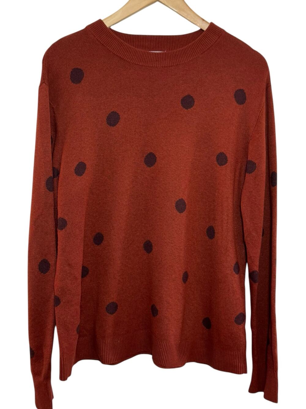 Ava & Viv Plus Size X Dark Orange Brown Polka Dot Cotton Blend Pullover Sweater